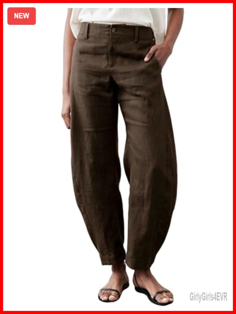 Linen Barrel Pants Baggy Wide Leg Palazzo Trousers Ankle